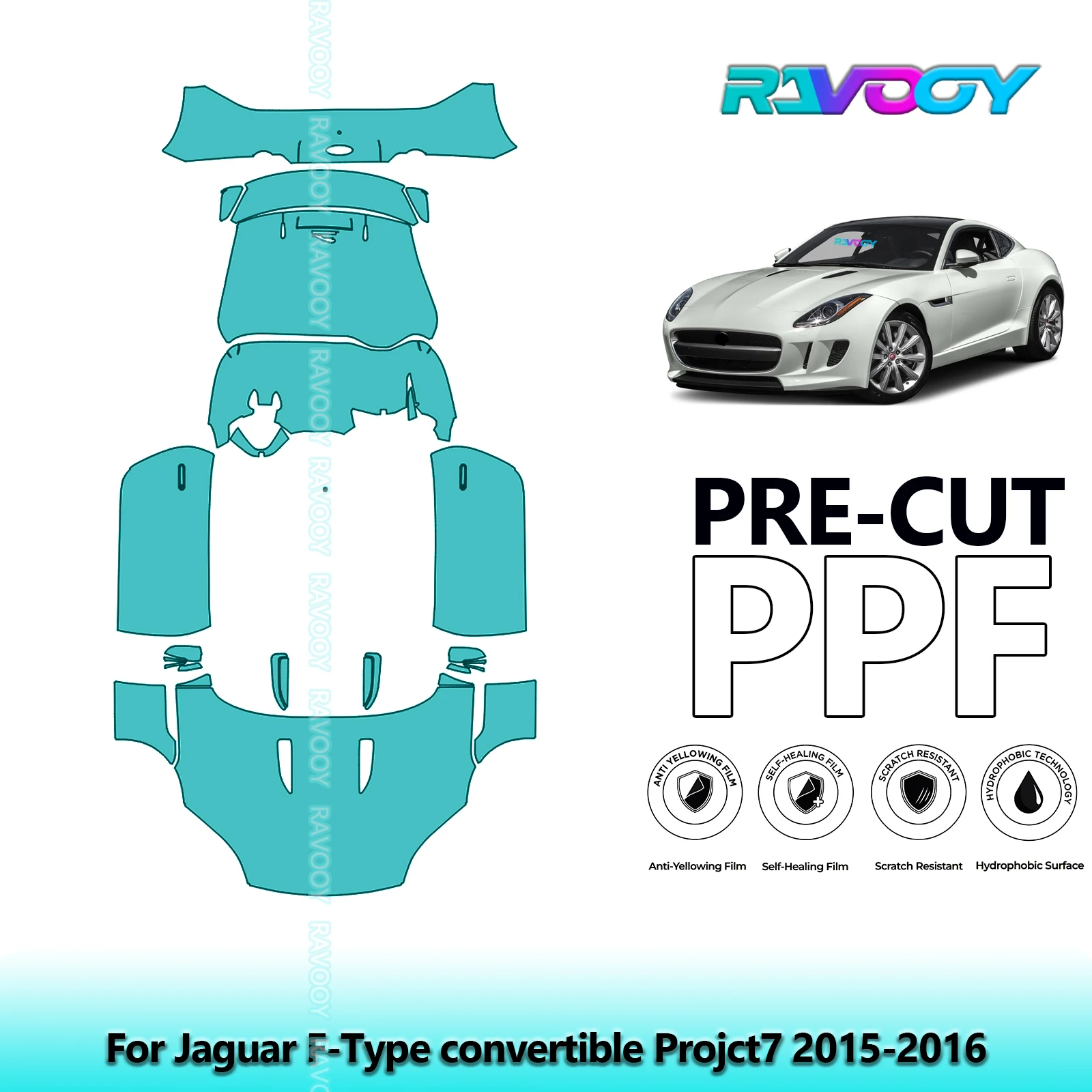 

8.5Mil Precut PPF Paint Protection Film Full Vehicle For Jaguar F-Type convertible Projct7 2015-2016