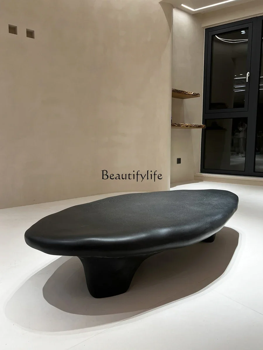 Creative pebble shape coffee table black wabi-sabi minimalist special-shaped tea table