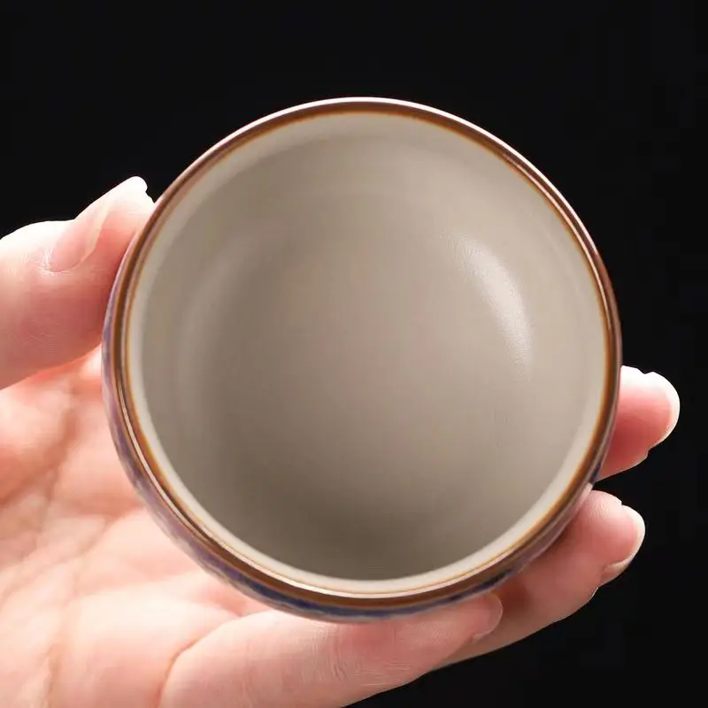 Ceramic Tea Cups Chinese Style Blue and White Ru Kiln 1/3/6pcs Set Master Cup Luxurious Kung Fu Tea Set Enamel Tea Cup