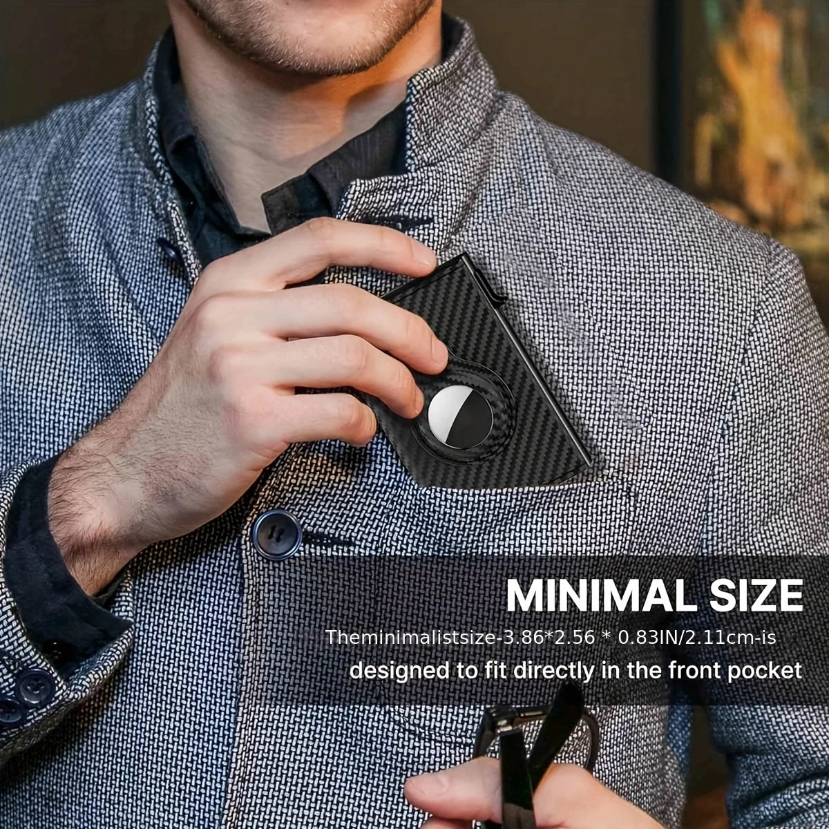 Mens Smart Wallet Card Holder for AirTag: Slim, Carbon Fiber, Minimalist - 9-14 Card Capacity | ID Window | Cash Slot
