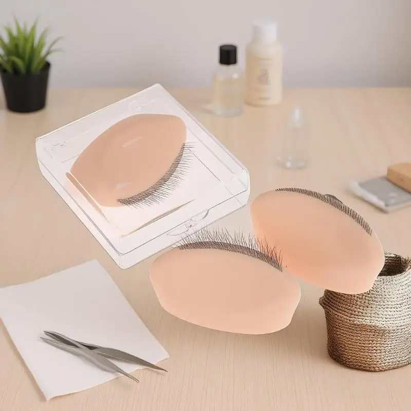 실리콘 속눈썹 연습 모델 1개, 사실적인 연장 속눈썹 포함, 재사용 가능한 트레이닝 눈꺼풀 도구, 속눈썹 적용 학습용