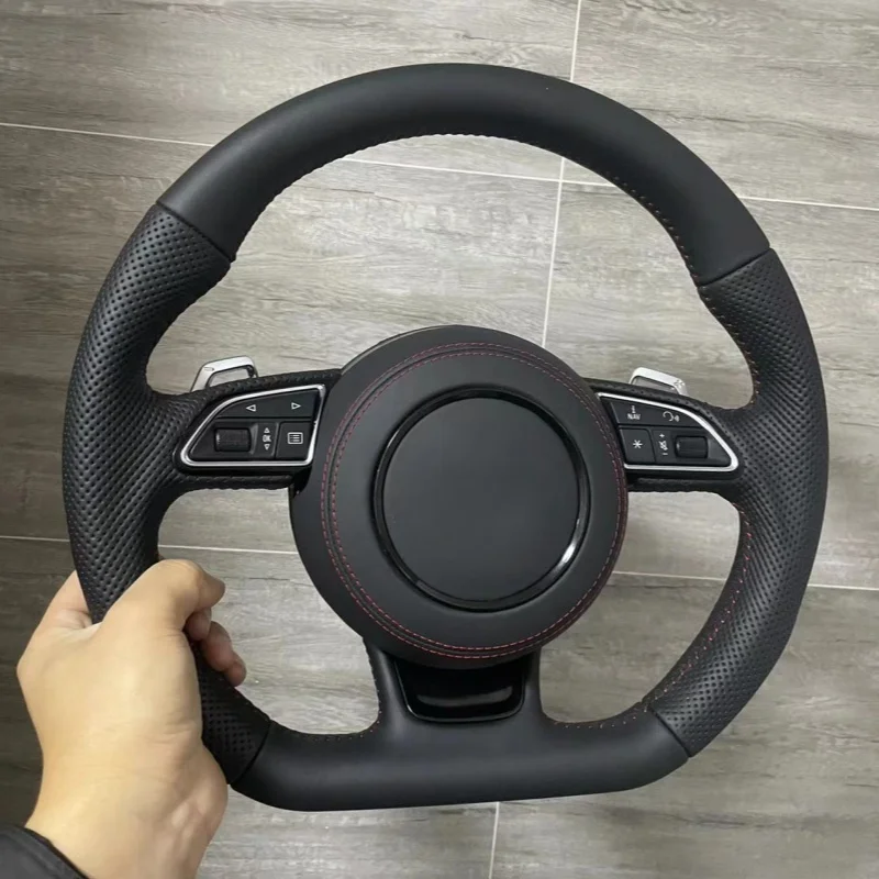 For Audi A3 A4 A5 A6 A7 Q3 Q5 Q7 Fully Perforated Steering Wheel Flat Bottom Steering Wheel Campaign Assembly