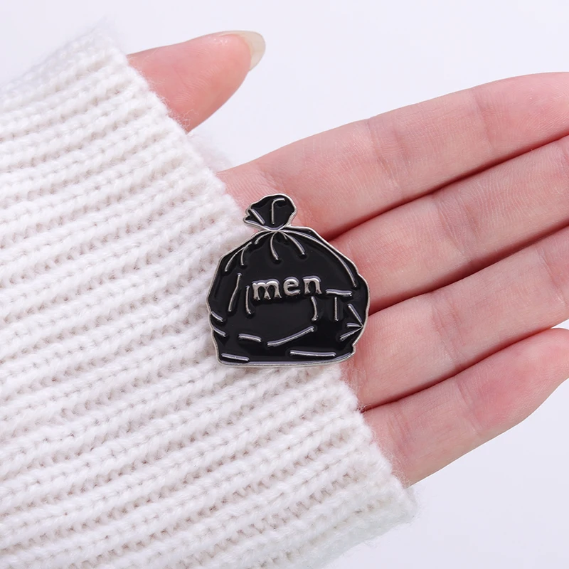 Funny Black Trash Bag Metal Enamel Pins Men Are Garbage Badge Brooch Creative Environmental Protection Lapel Backpack Jewelry