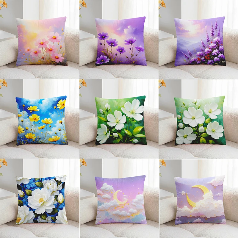 

Pastoral Flower Print Decorative Pillowcase Bedroom Living Room Square Cushion Pillowcase