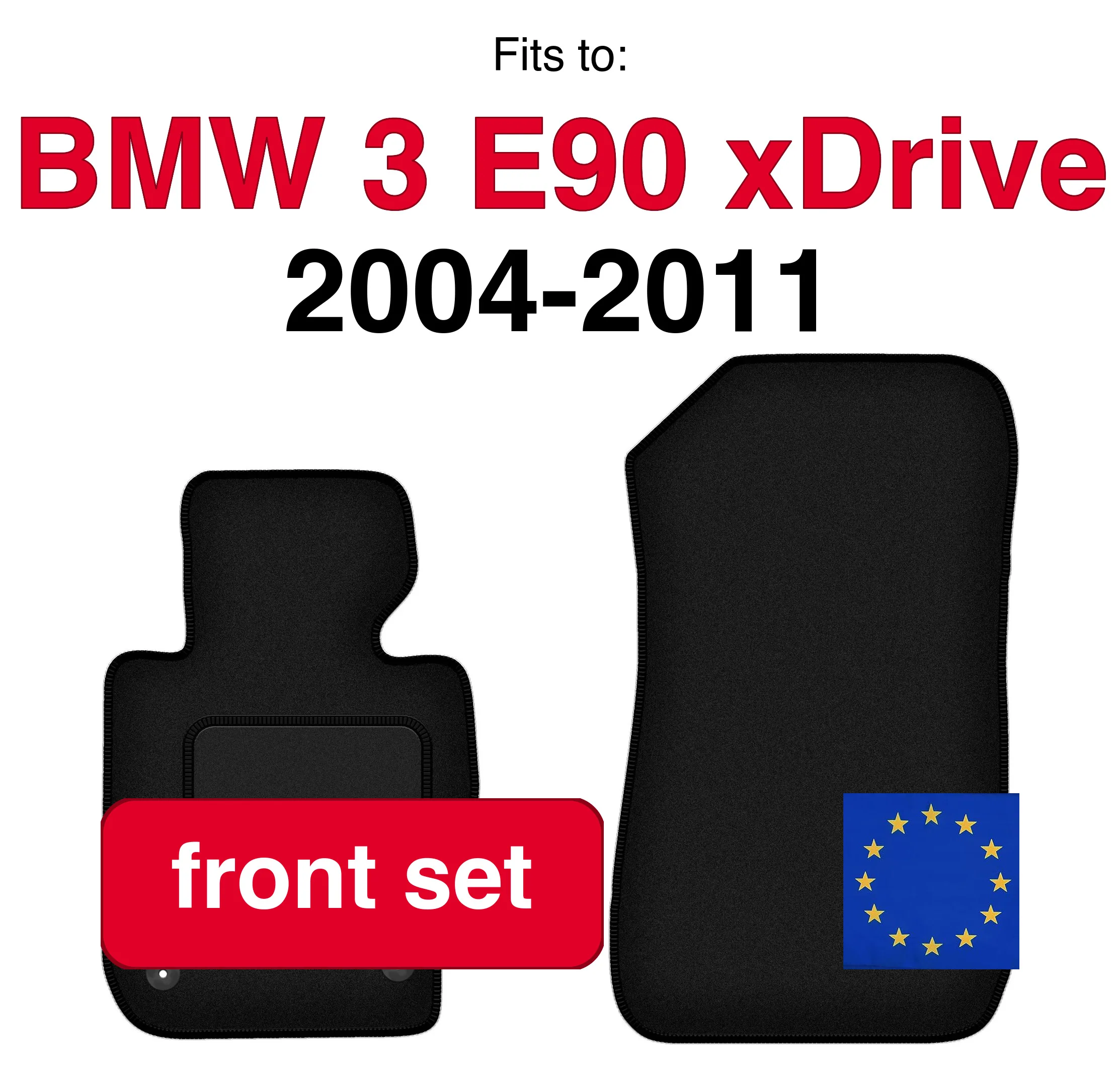 Tapis avant de voiture en velours pour BMW 3 E90 xDrive berline (2004-2011) -Noir (2 pièces)