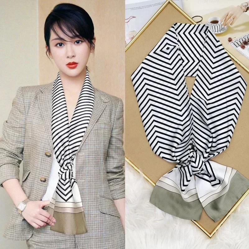 تصميم فاخر المرأة الصيف وشاح حريري طويل الشعر عقال فولارد نحيل حقيبة الأوشحة منديل سيدة قميص اللافتات الزخرفية