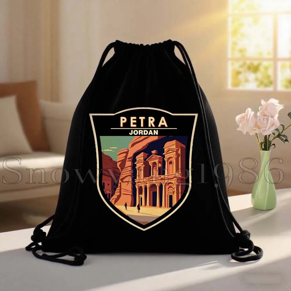 Petra Jordan Flag Map Travel Cute Gifts Canvas Drawstring Bags Soccer Backpack Gym Sackpack Gifts String Bag for Hiking Sports view 3
