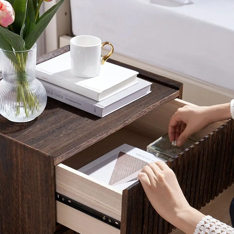 خزانة طاولة بجانب السرير، طاولة بجانب السرير، تخزين من الخشب الصلب، درج بسيط إسكندنافي بسيط، ضوء الجوز، مشاهير الإنترنت الصيني الفاخر #3