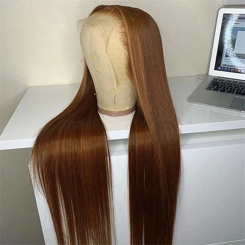 Perruque Lace Front Wig sans colle lisse brune pour femmes noires, cheveux de bébé, délié naturel, pré-plumé, doux et long, densité 180, 26 en effet