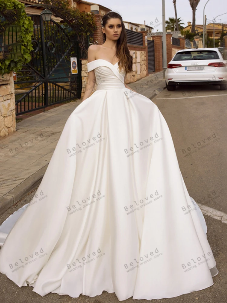 Eleganti abiti da sposa in raso a-line abiti da sposa con spalle scoperte per la festa formale 2024 Backless Simple Vestidos De Novia