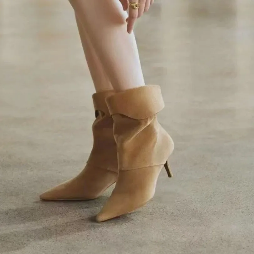 Französische Retro-Stiefeletten für Damen, Schmaler Schnitt, Einzelschuhe, Herbstkollektion 2026, Wadenlange Stiefel