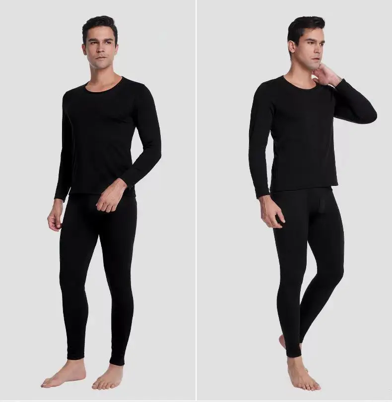 

Men's autumn clothes and pants set, youth thin base, slim fit round neck sweater, autumn and winter men's warm underwear with fl