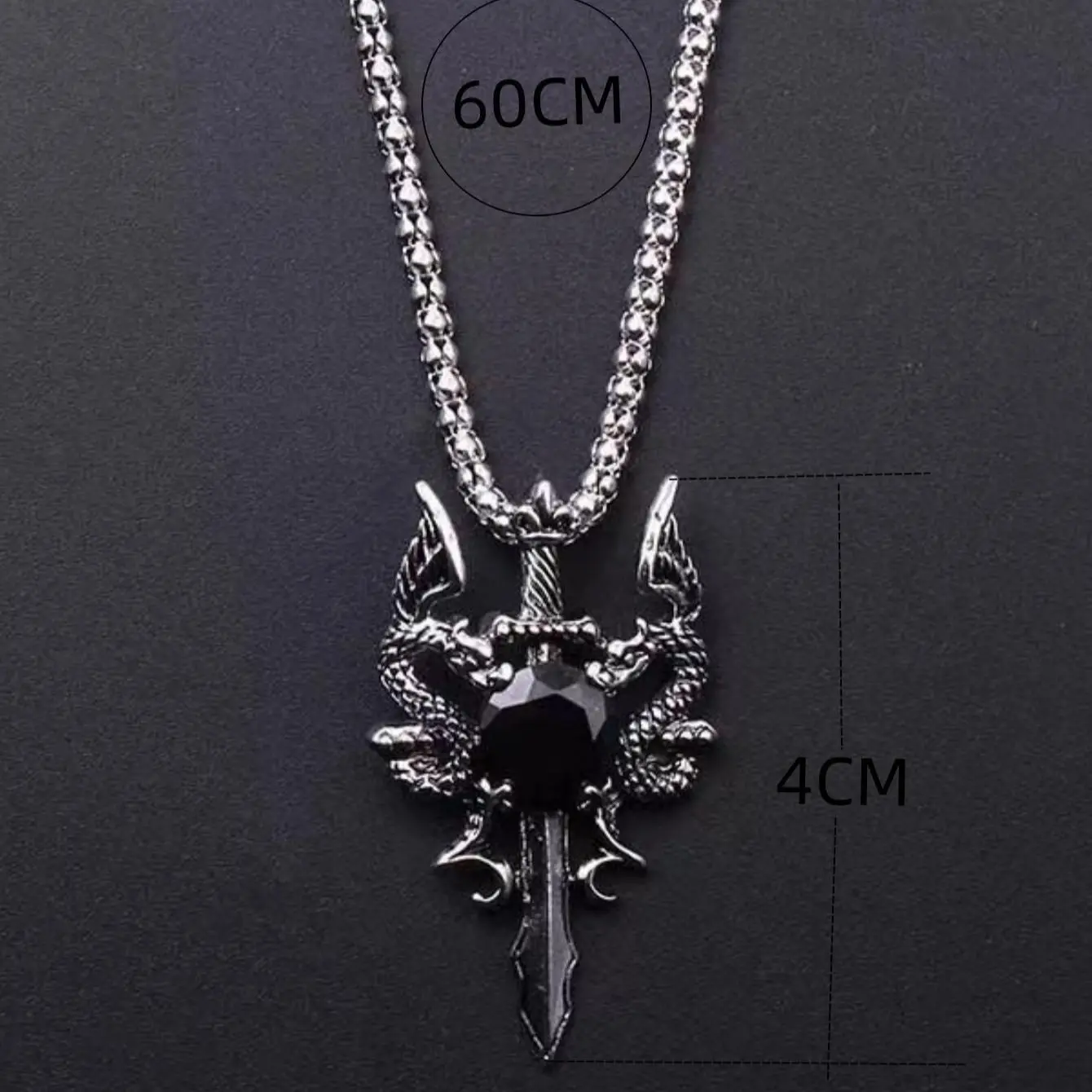 1 Gothic Style Women\'s Ancient Silver-color Evil Dragon Gem Pendant Necklace Personalized Fashion Street Sweater Chain Jewelry