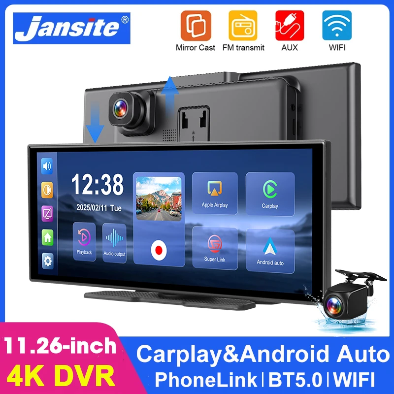

Портативный видеорегистратор 11,26 дюйма 4K с беспроводным CarPlay, Android Auto, GPS-навигацией, Bluetooth, видеозаписью, FM, AUX и монитором для автомобиля