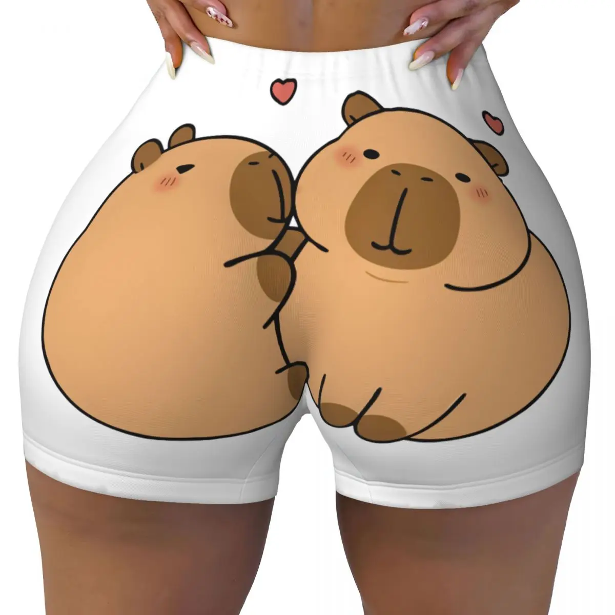 Custom Women's Cartoon Animal Pets Capybara Workout Yoga Shorts Gym Athletic Running Volleyball Shorts