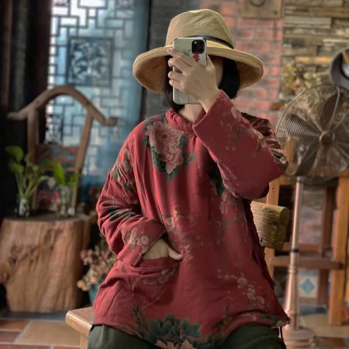 

Autumn Vintage Cotton Printed Comfortable Thin Quilted Short Jacket Women's Side opening Disk buckle Casual Soft Chinese Hanfu