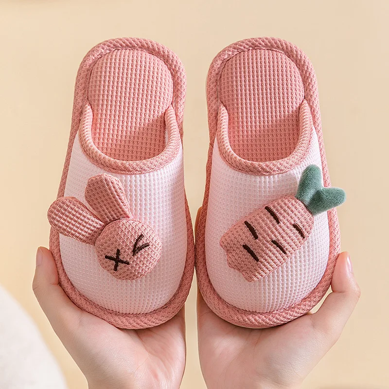 Cotton slippers girls autumn winter indoor breathable radish rabbit silent cartoon non-slip parent-child slippers linen winter