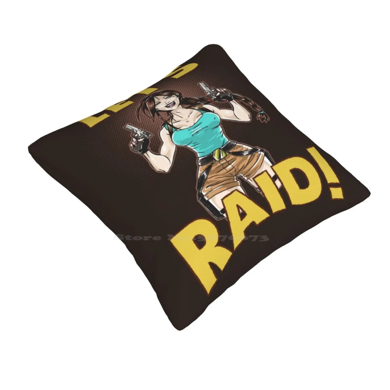 Let'S Raid! Funny Cute Decor Square Pillowcase Lara Croft Tomb Raider Up Video Game Babes