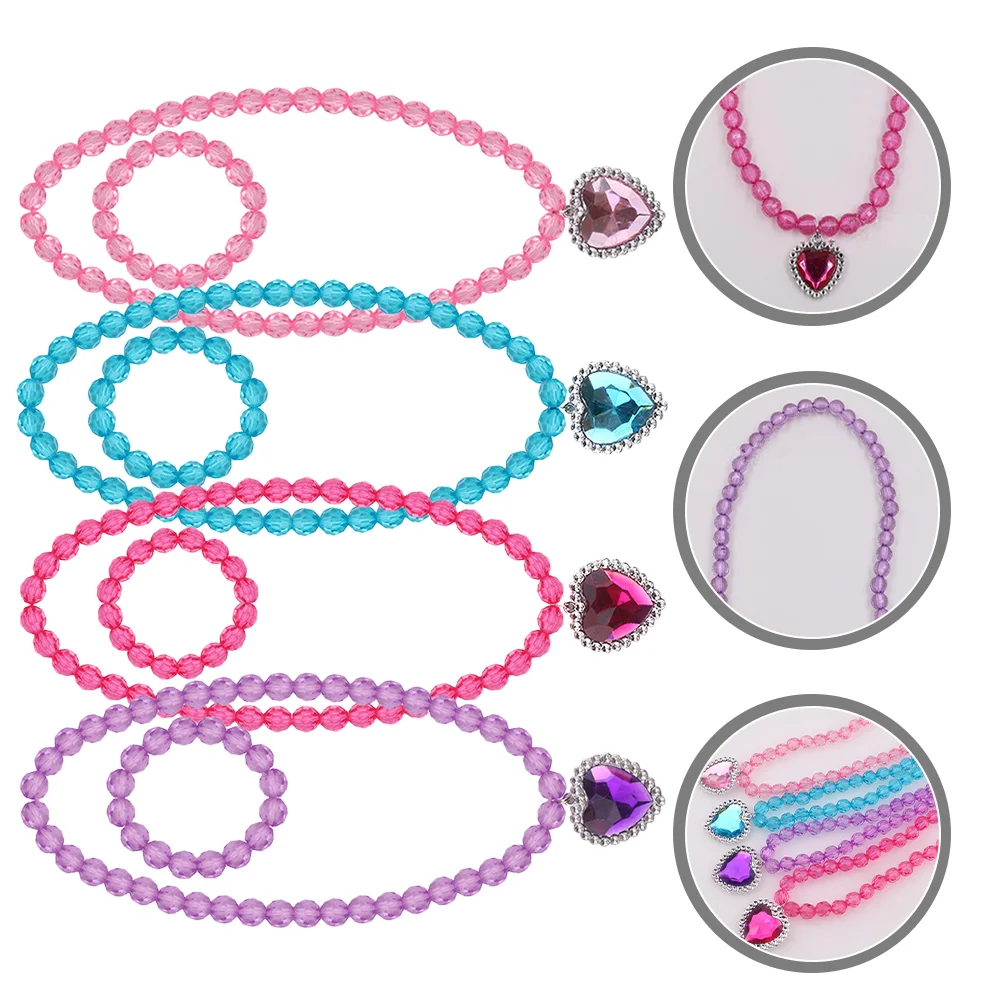 

4 Sets Children's Necklace Eye-catching Jewelry Kids Gift Bracelet Decors Toddler Girl for Girls Little Princess Plastic