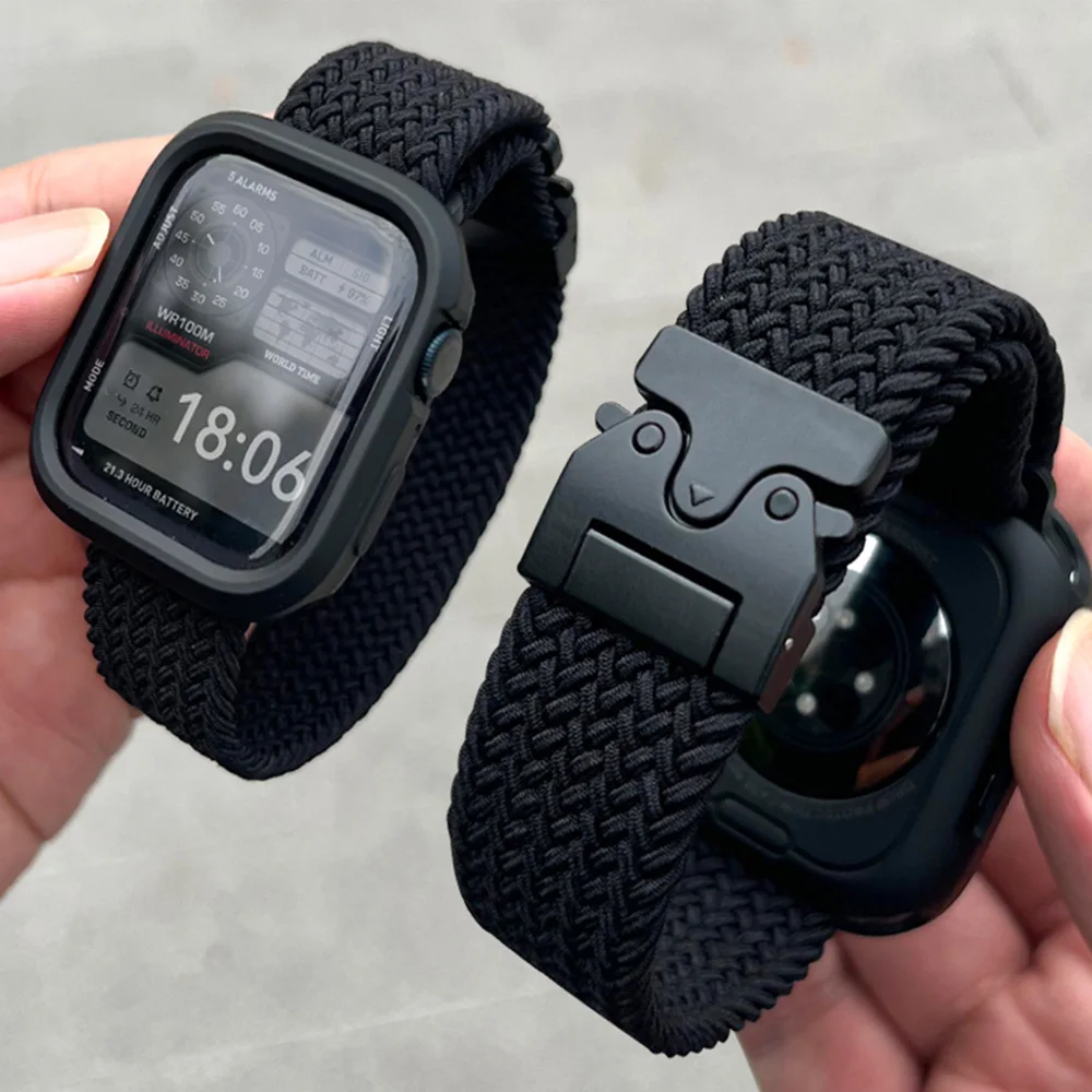 حزام مضفر لأشرطة ساعة أبل 46 ملم - 44 ملم - 45 ملم - 42 ملم 40 ملم 38 41 ملم الترا 2 49 ملم مشبك تيتانيوم iwatch Serie 10 97 6 5 4