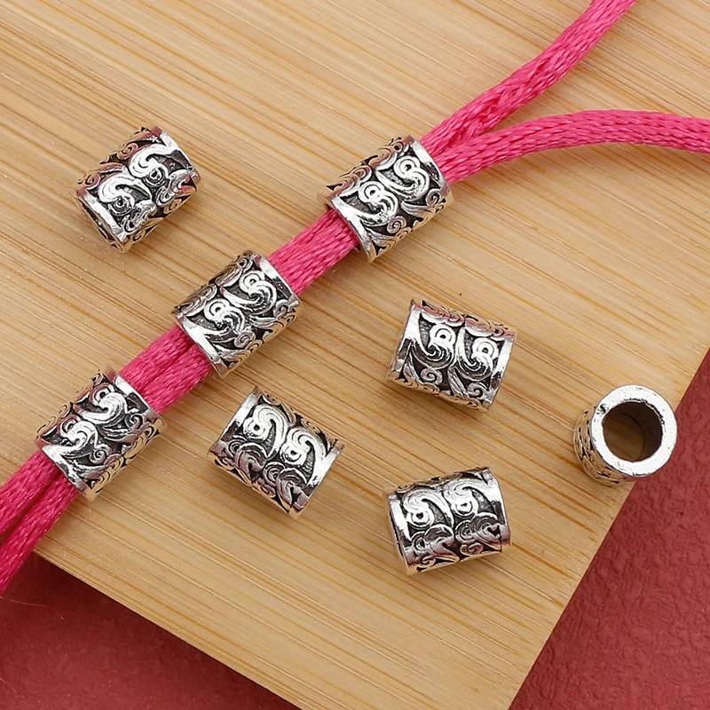 10 unids/lote de cuentas de tubo con patrón de nubes propicias a la moda, 13,5x7mm, artesanía antigua, abalorios espaciadores largos con agujero grande, fabricación de joyas DIY