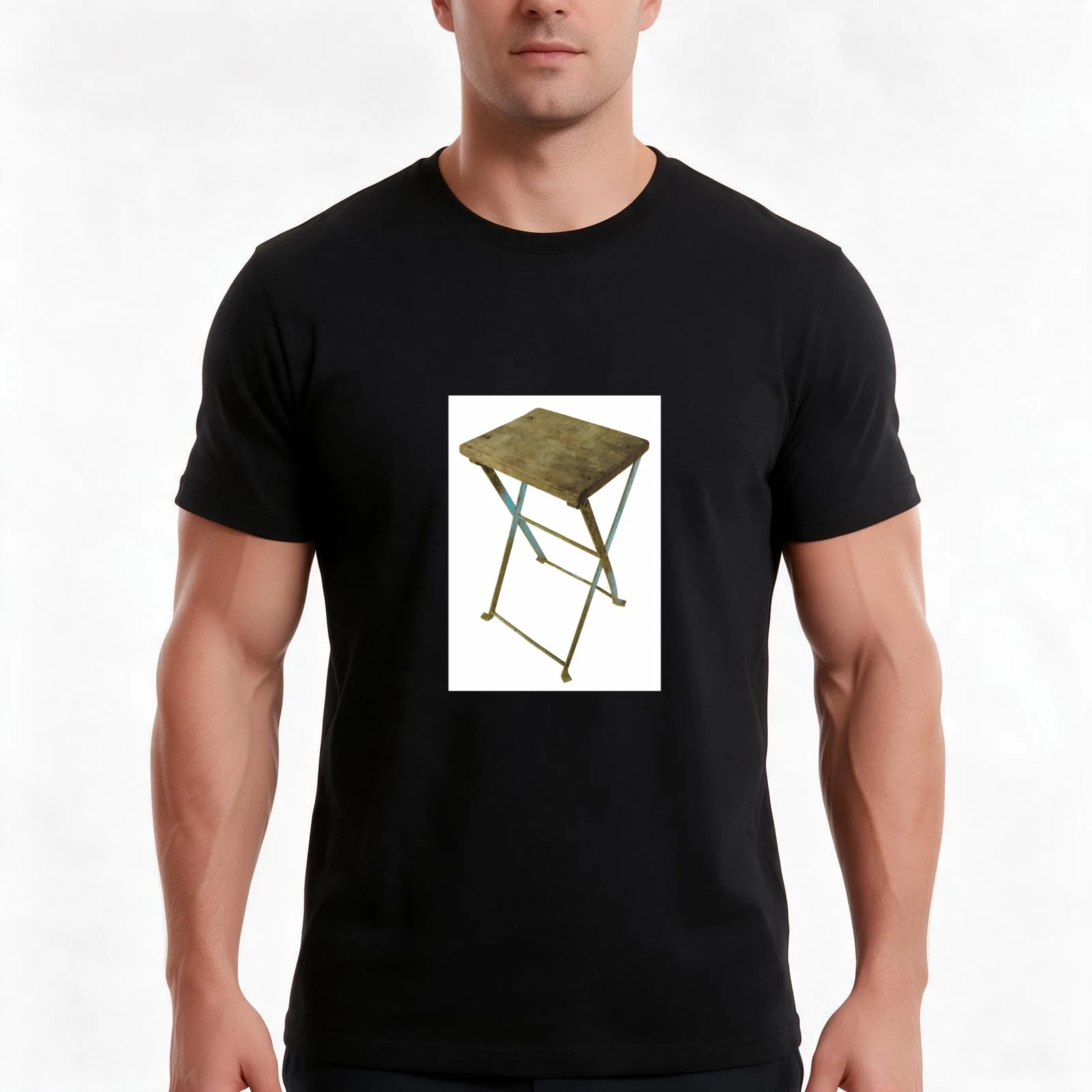 Wood & Metal folding stool T-Shirt, Summer Casual Cotton Tee, Oversized Streetwear Tops, Vintage Graphic Print, Unisex Men Women