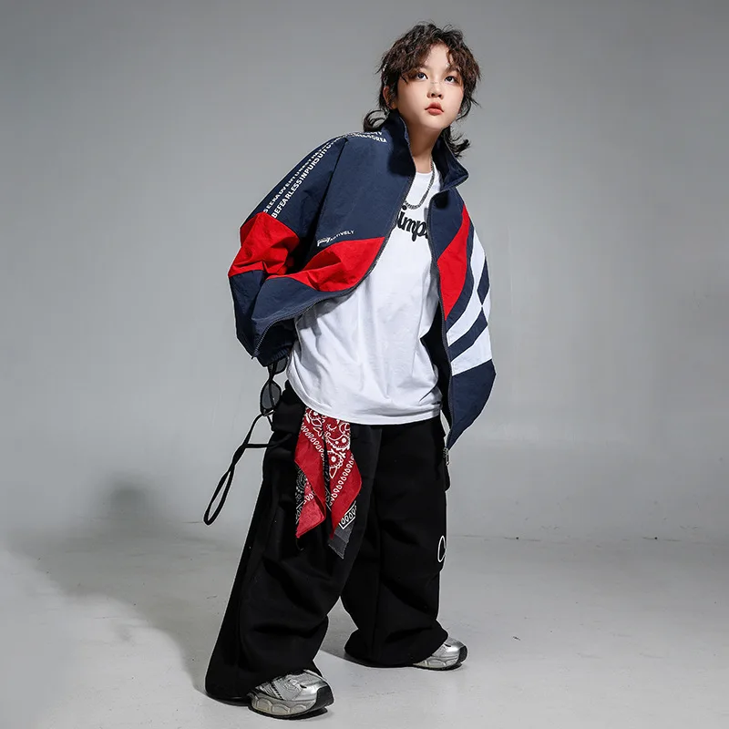 Jungen Hip Hop Kontrast Mantel Mädchen Jazz Jogger Kleidung Sets Street Dance Patchwork Jacke Schwarz Cargo Hosen Streetwear Kostüme