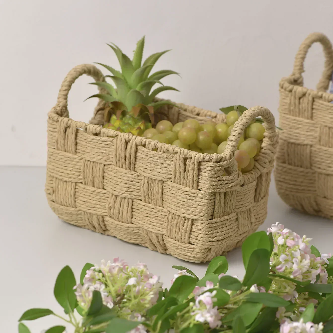 

Paper Rope Storage Handicraft Decorative Woven Basket Desktop Storage Imitation Rattan Miscellaneous Toy Storage Wicker Basket