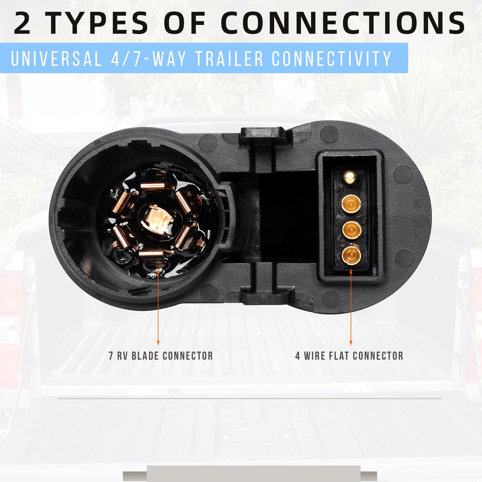 طقم أدوات تسخير أسلاك المقطورة، 7-Way + 4-Way Flat مع محول التركيب - متوافق مع Ford/GMC/RAM/Chevy Silverado