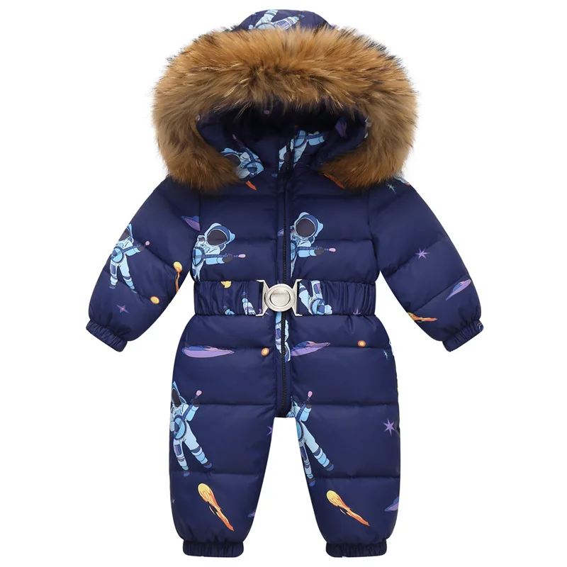 Children Girl Winter Overalls Waterproof Hooded Down Jacket Baby Boy Warm Jumpsuit Toddler Girl Faux Fur Ski Suit Kids Snowsuit