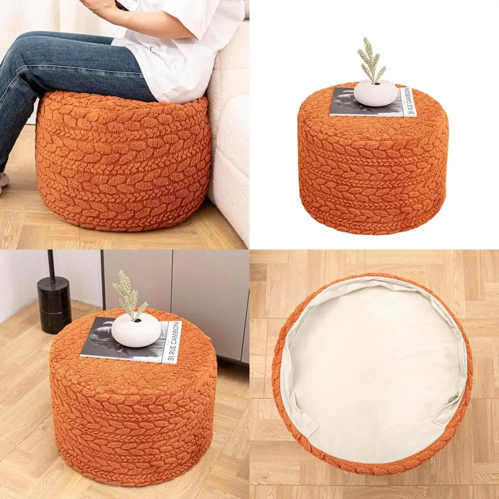 

20x20x14 Inch Bohemian Style Pouf Ottoman, Burnt Orange, Footrest for Living & Bedroom Decor