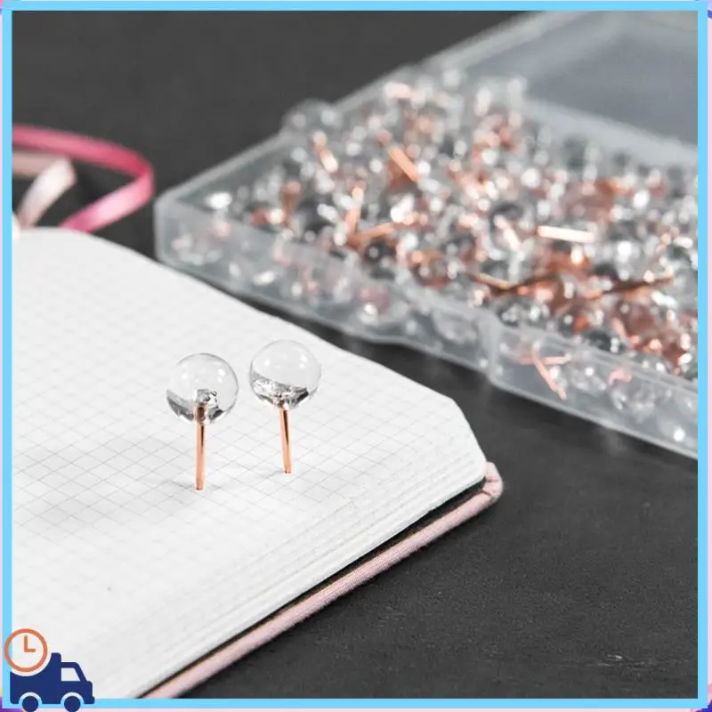 

Latest 100Pcs Rose Gold Push Pins Thumbtacks Transparent Plastic Round Head Map Tacks For Hanging Pictures Posters Documents Wal