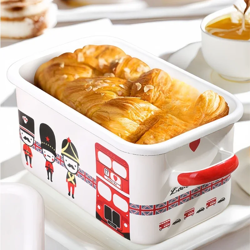 

Sealed Fresh Enamel Bread Box Toast Storage Container with Lid and Handle British Style Baking Jar Kitchen Canister