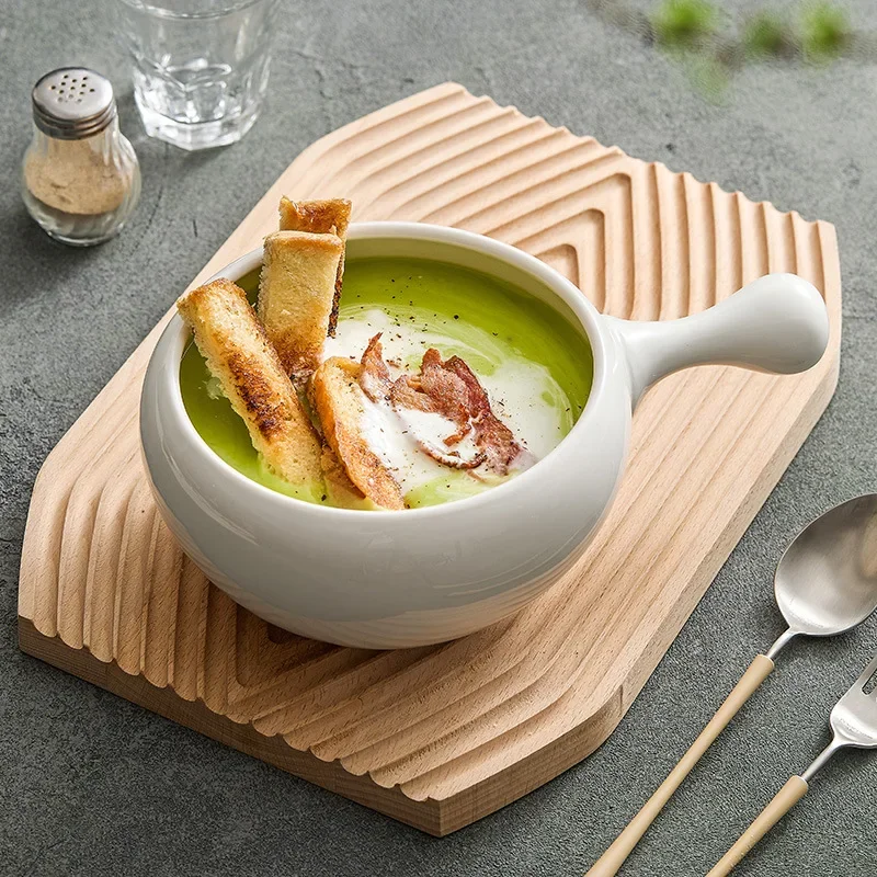 Bowl White Handle Pot Ceramic Breakfast Salad Bowl Creative Hotel Restaurant Features Tableware