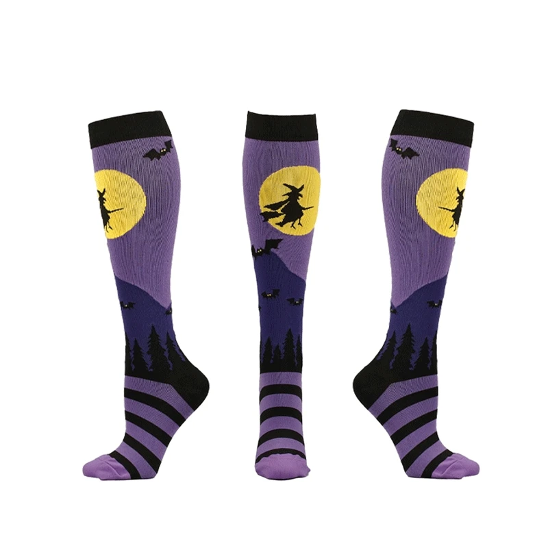 Halloween Compression Socks Pumpkin Head Witch Spider Web Pattern Long Stockings Men Women Running Sports Socks Halloween Gifts