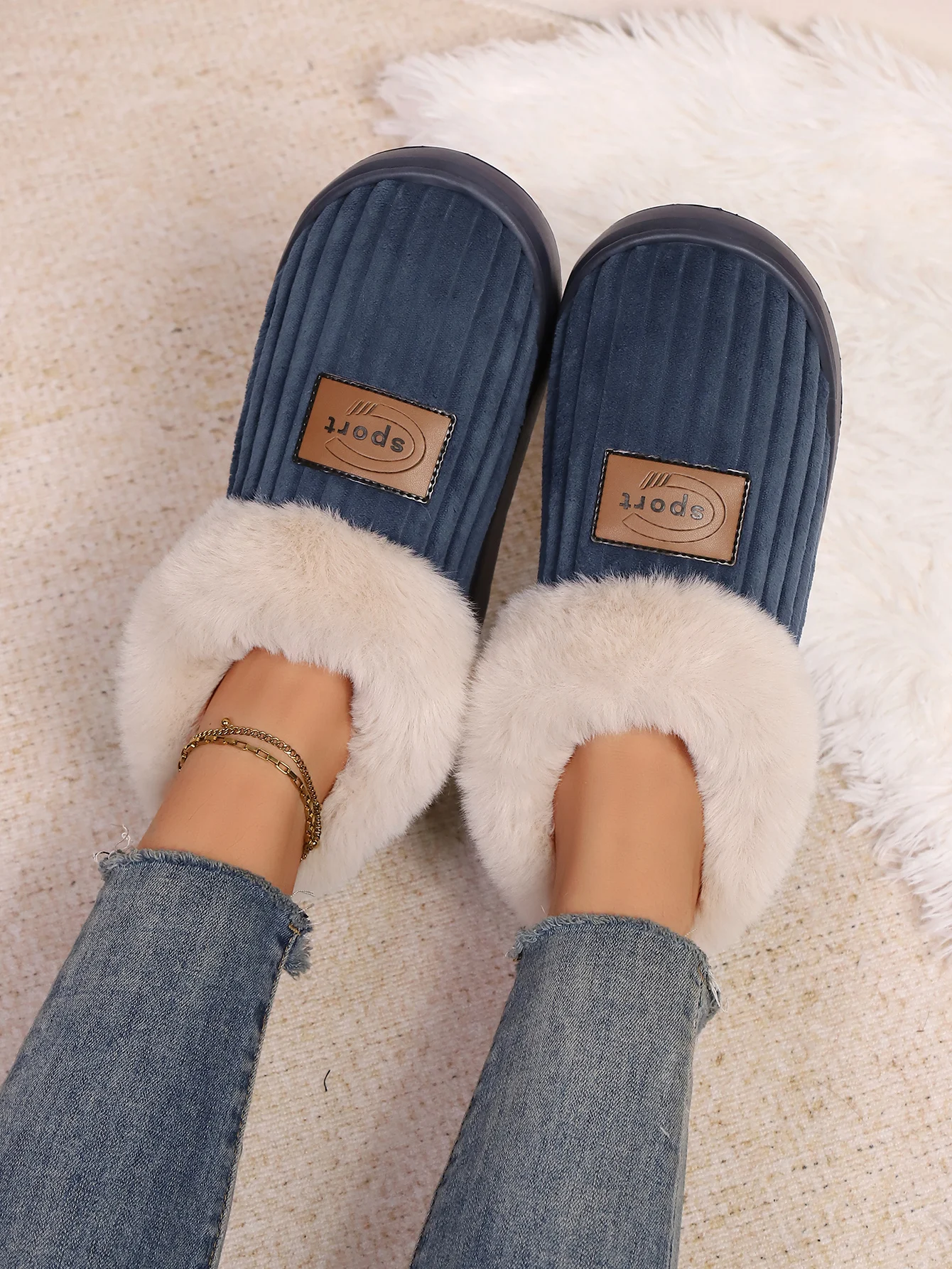 Autumn and Winter Fluffy Home Slippers, Warm Soft-Soled Ankle Shoes, Plush Indoor Comfortable High-Top Shoes, Bedroom Silent Floor Shoes view 6