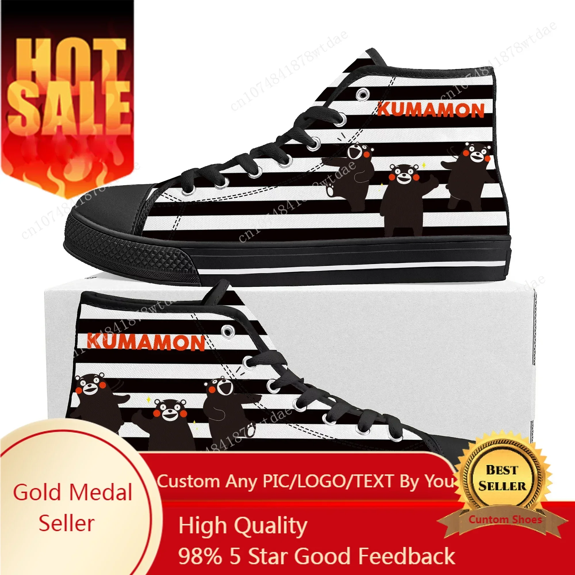 

Высокие кроссовки Kumamon, мужские и женские парусиновые кроссовки высокого качества для подростков, повседневная обувь с героями мультфильмов японского аниме, индивидуальный заказ