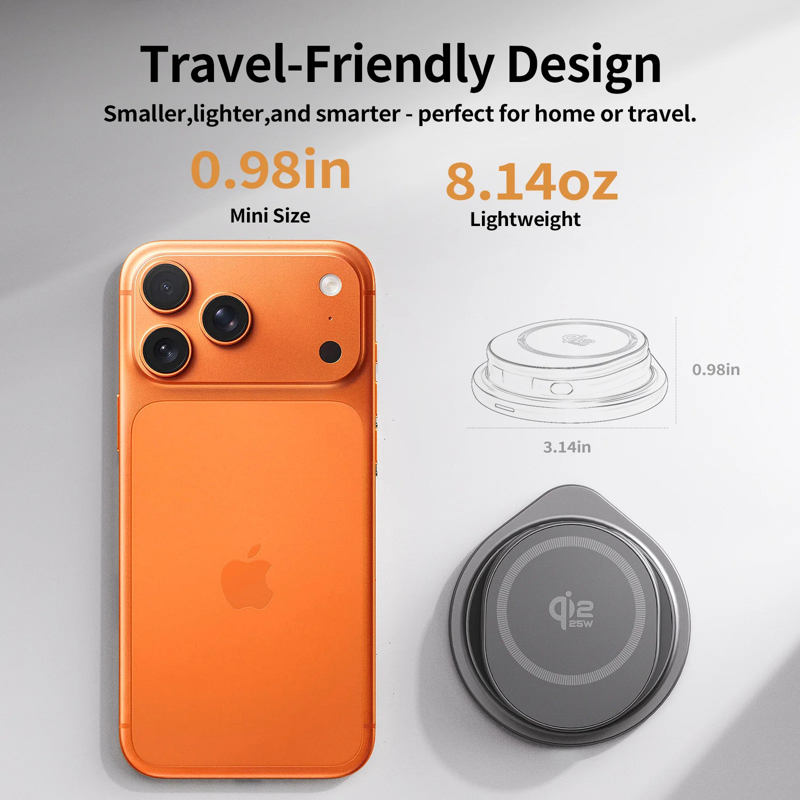 Przenośna metalowa ładowarka bezprzewodowa 25W Qi2.2, szybka stacja ładująca z obrotową podstawką 360° °   Obrotowy uchwyt na iPhone 17 16 15 14 Pro Max, zegarek, Airpods — zdjęcie produktu 5