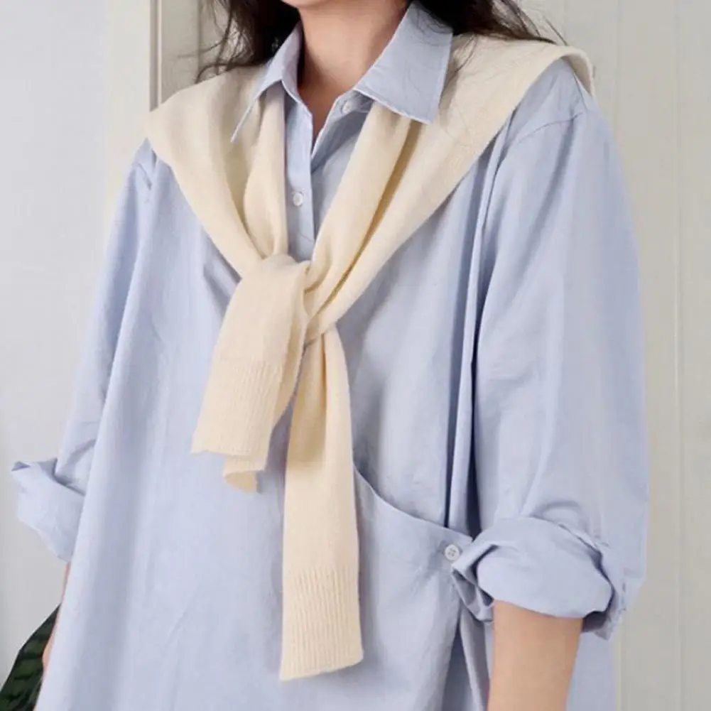 Versatile Summer Lady Knitted Knitted Shawl Thin Costume Lapel Shoulder Fake Shawl Temperament Skin-Touching