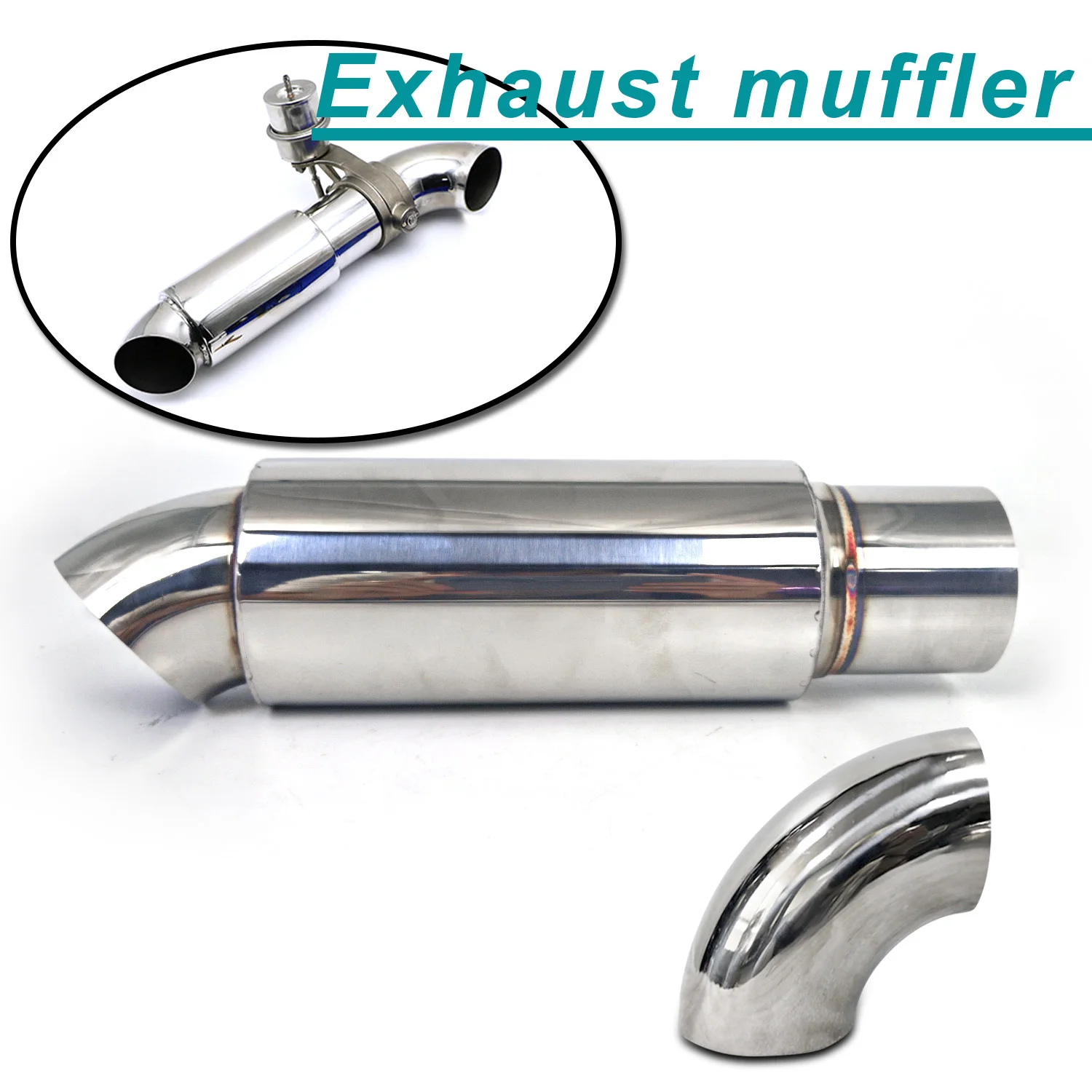51/63mmUniversal Car Stainless Steel Straight Through Exhaust Muffler,Noise Reduction for Exhaust Cutout Valve,Sound Tone Tuning