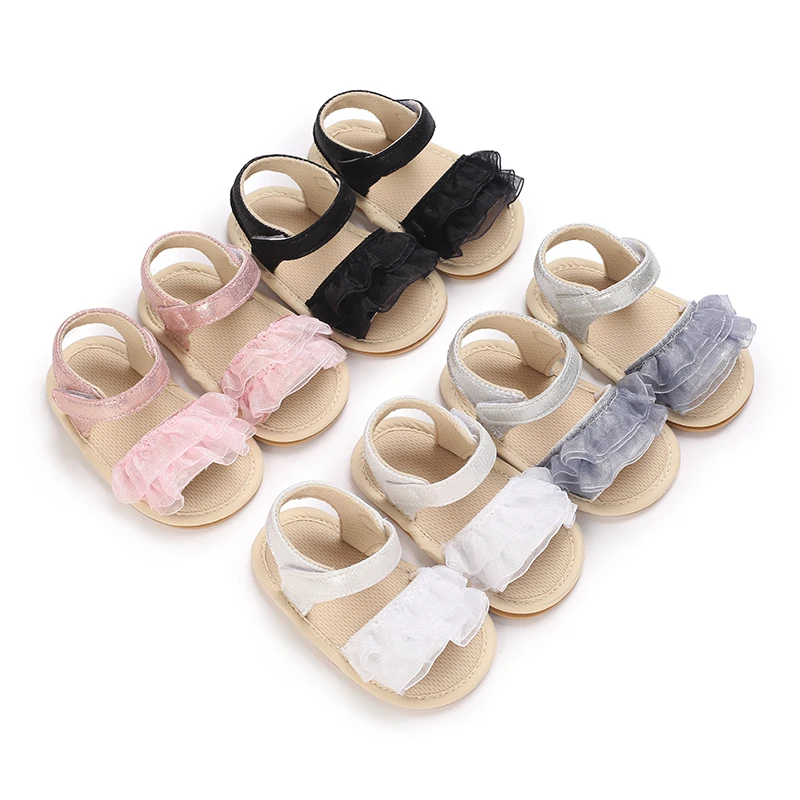 Modische Prinzessinnen-Schuhe für Neugeborene und Kleinkinder, Spitzen-Sommersandalen mit Rutschfester Sohle für Erste Schritte, 0-12 Monate