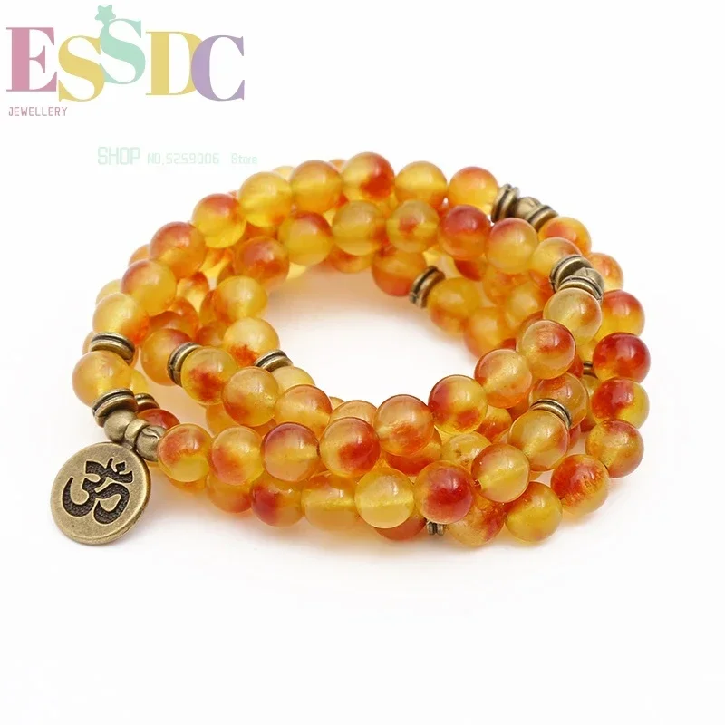 Natural Stone Buddhist 108 Mala Mashan  Sunset Glow Red OHM  Fashion Women's Chakra Yoga Healing Bracelet Wholesale