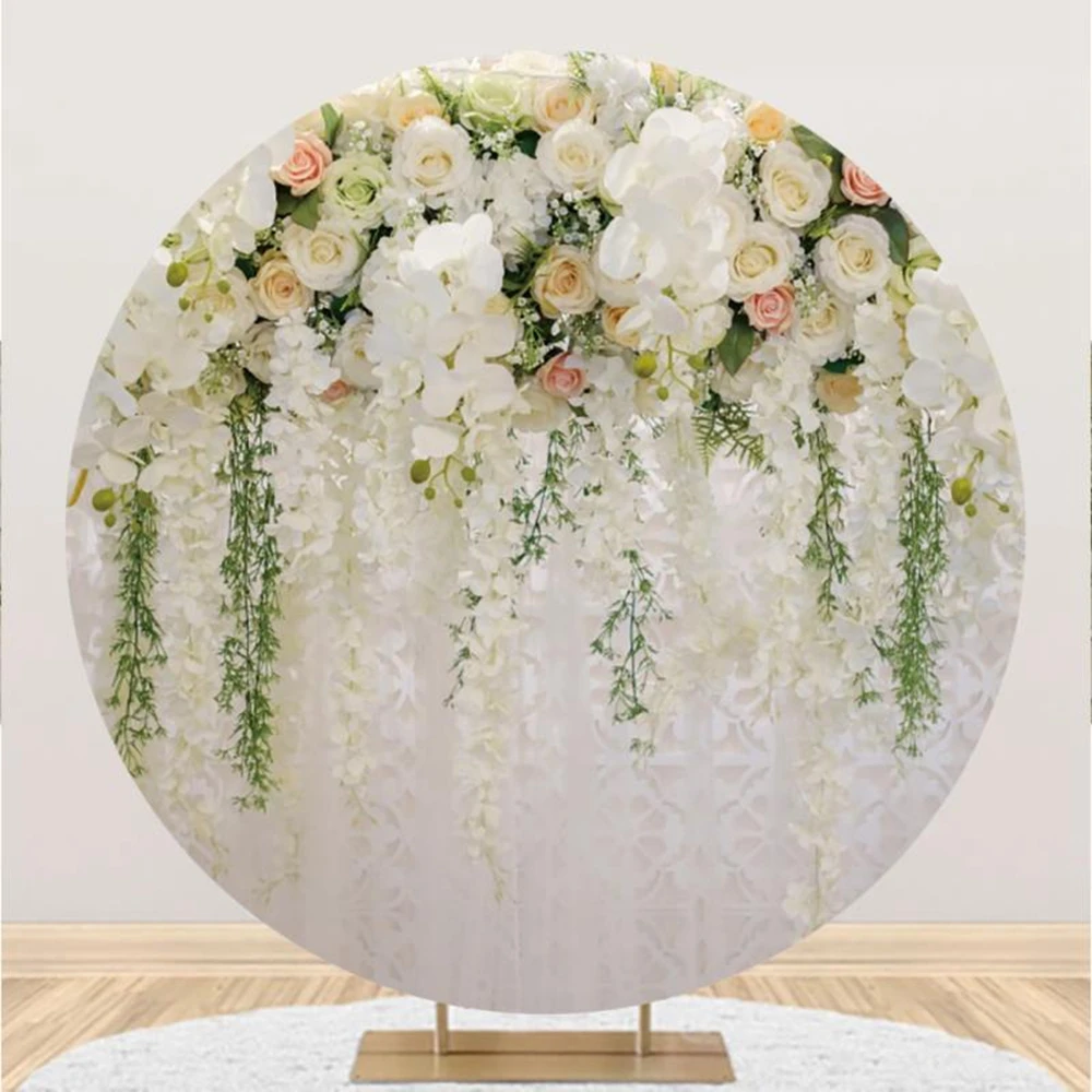 Flower Wedding Round Backdrop Cover Floar Curtain Bridal Shower Engaged Ceremony Circle Photography Background Decor Photostudio