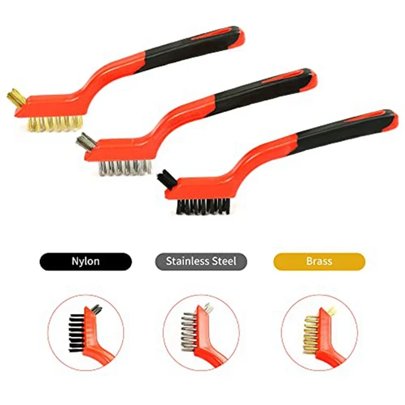 Wire Brush 1Pcs - Nylon/Brass/Stainless Steel Bristles with Curved Handle Grip for Rust Removal Gap Cleaning Cleaning Brushes