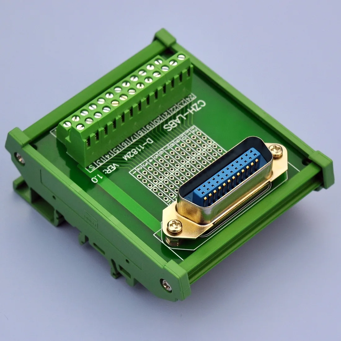 

CZH-LABS DIN Rail Mount 24-Pin 0.085" Centronics Male Ribbon Connector Interface Module, Screw Terminal Block Breakout Board.