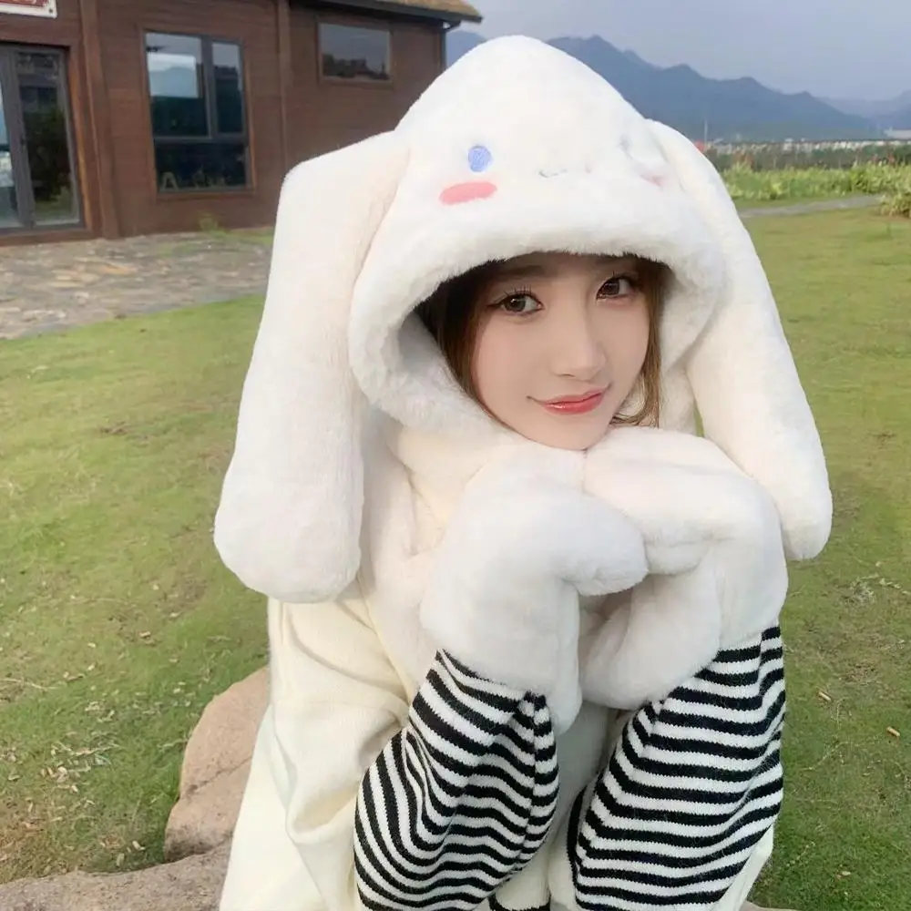 Anime Cinnamoroll Plush Hat Scarf Gloves Sanrioed Kawaii Kuromi My Melody Winter Warm Cute Sweet Girl Student Warm Thicken Gift