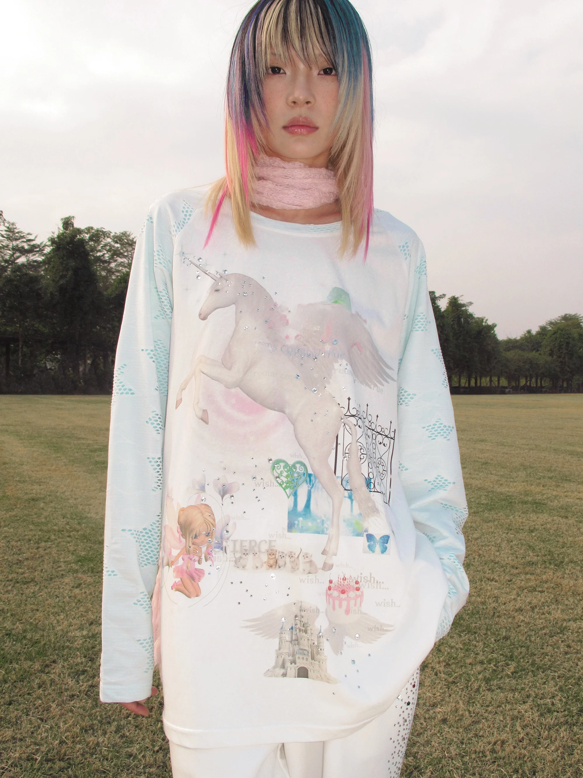 

CFIERCE 2025 Winter orn Print T-irt oulder Sve Insert Cotton Polyester Blend Loose Fit Long Sve Top for All