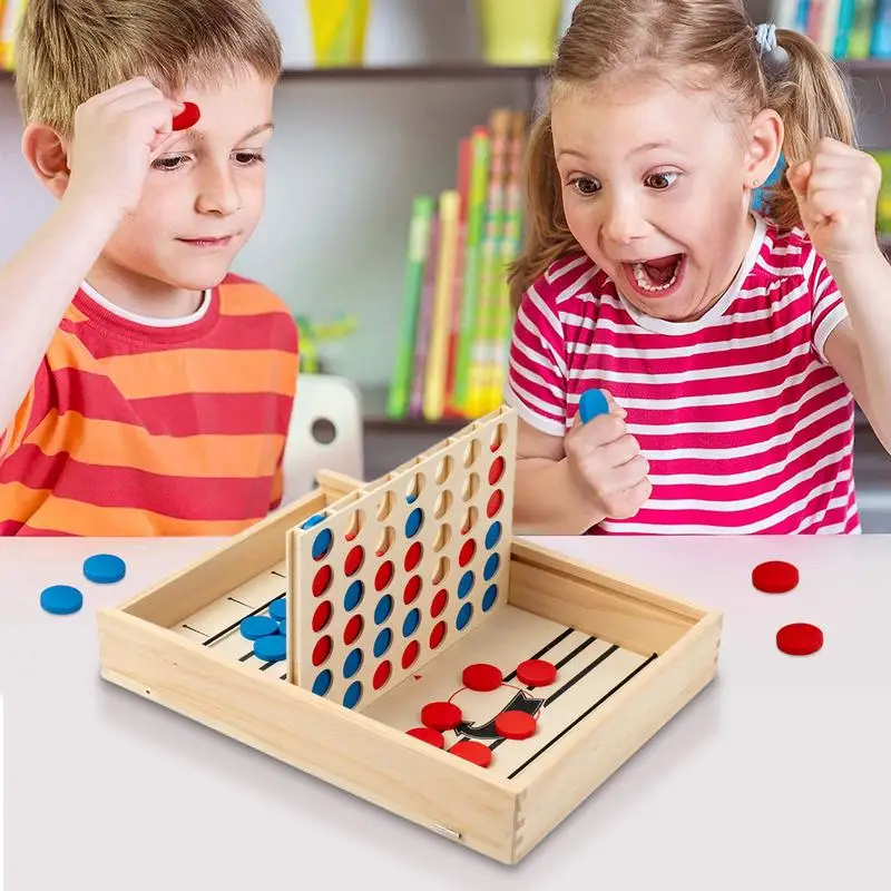 Board Game Combo Set Wooden Checker Bouncing Chess Board Games Interactive Portable Tabletop Game For Family Fun Teenagers