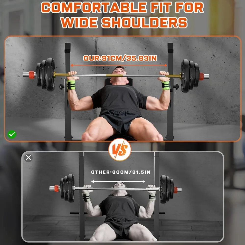 مقعد الوزن، مكبس مقعد 770 رطل مع رف القرفصاء، مقاعد وزن قابلة للتعديل لصالة الألعاب الرياضية المنزلية، مقعد تمرين بتصميم مبتكر