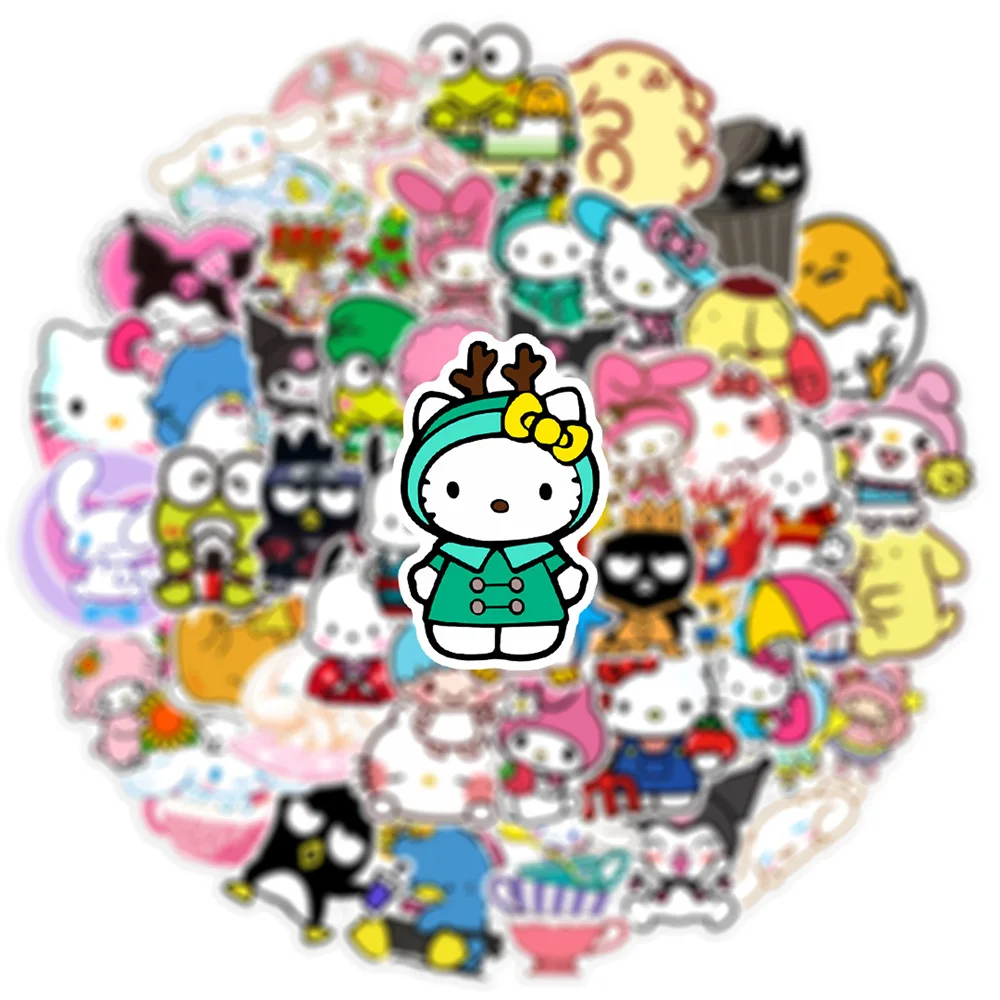 10/30/50/100pcs Cute Cartoon Sanrio Stickers Kawaii Girls Decals DIY Scrapbooking Phone Car Kuromi Hello Kitty Kids Sticker Toys